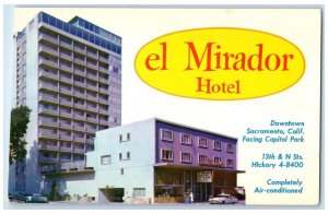 c1950's El Mirador Hotel Building Car Sacramento California CA Vintage Postcard