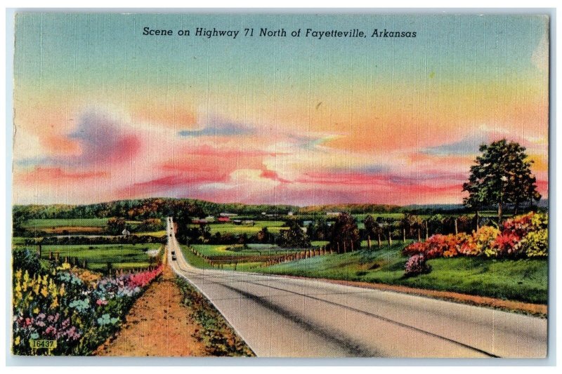 c1940's Scene On Highway 71 North of Fayetteville Arkansas AR Unposted Postcard