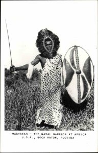 Boca Raton FL Machakas Masai Black Man Warrior w/ Shield Real Photo Postcard