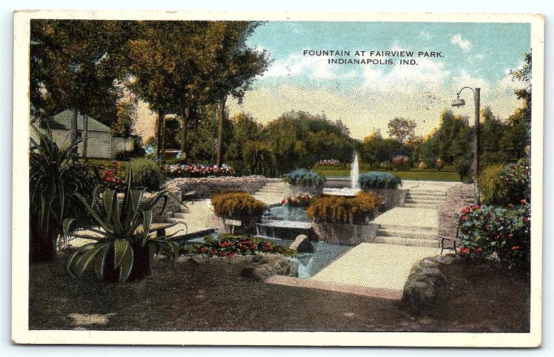 Postcard IN Indianapolis 1917 View Fountain at Fairview Park C30