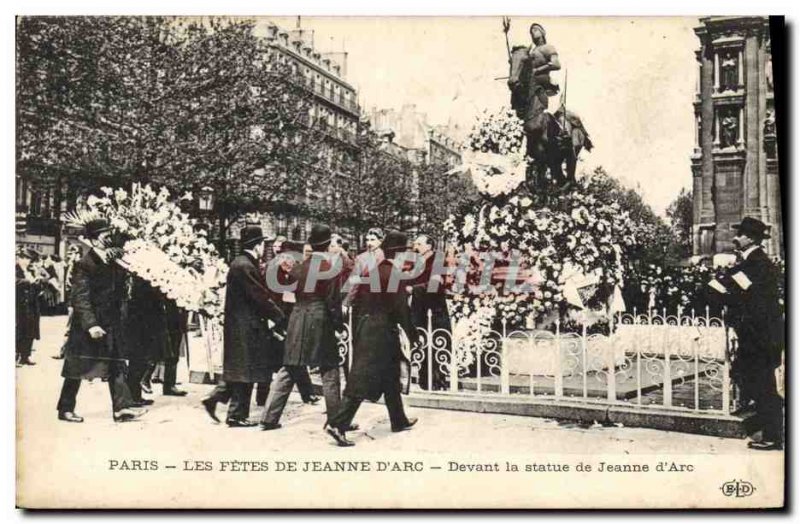 Old Postcard The Paris festivals Jeanne d & # 39Arc front of the statue of Je...