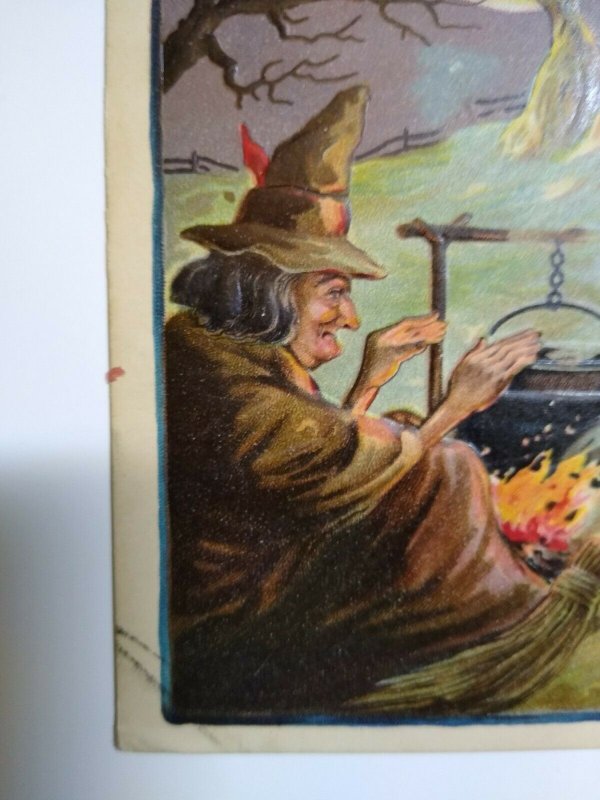 Halloween Postcard Witch Cauldron Haunted Moon Leubrie & Elkus 2231 Antique