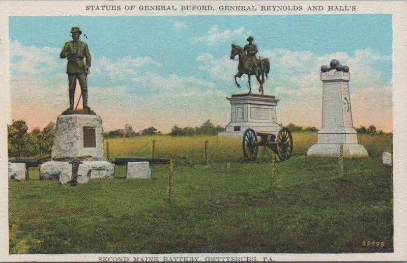 Postcard Statues General Buford General Reynolds + Halls Gettysburg PA