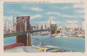 Manhattan Skyline and Brooklyn Bridge - New York City Linen