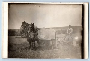 Farming Postcard RPPC Photo Horses Scene Field Farmers c1910's Antique