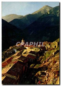 Postcard Moderne Menton Sunset over St. Agnes The coastal village