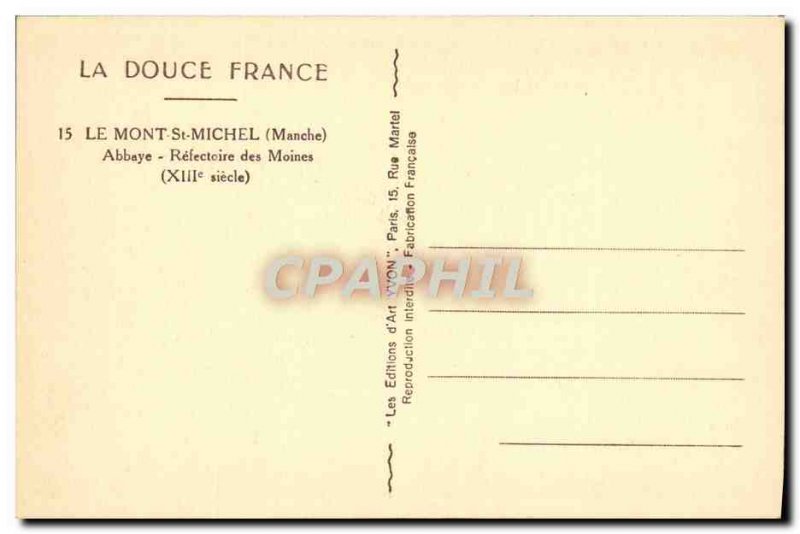 Old Postcard La Douce France Le Mont St Michel Abbey Refectory Des Moines