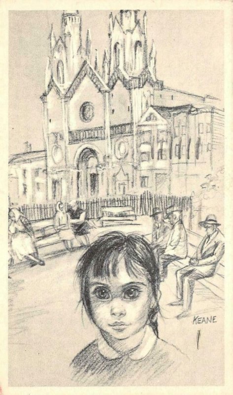 Washington Square San Francisco KEANE Margaret Keane Art 1965 Vintage Postcard