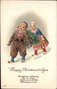 Christmas Dutch Children c1910 Vintage Postcard