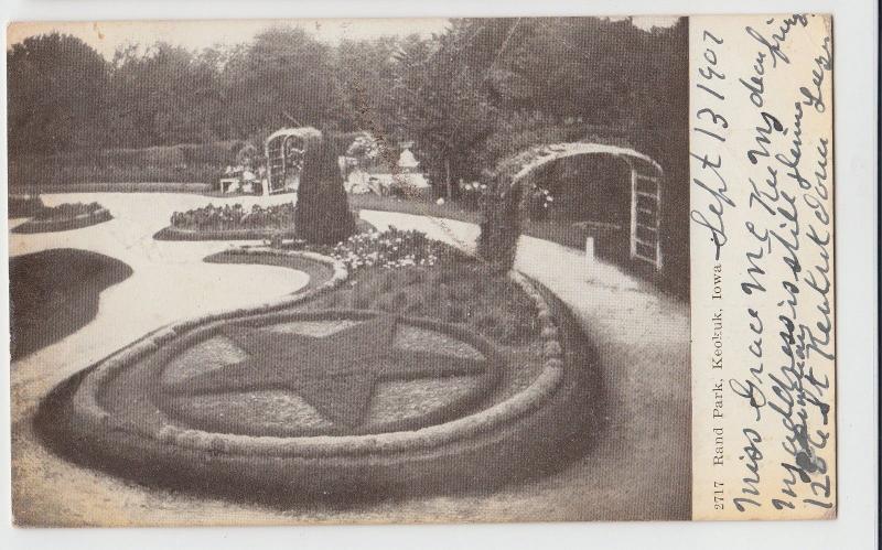 1907 KEOKUK Iowa Ia Postcard RAND PARK Star Garden