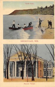 Sheboygan Wisconsin Views of North Point & Masonic Temple, Multi-View Lithograph