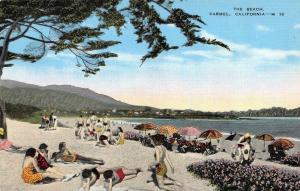 CARMEL, CA California  THE BEACH~Bathing Beauties  SUNBATHERS  c1940's Postcard