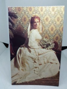 Bride Posing in 1870s Design Wedding Dress Vintage Fashion Glamour Postcard