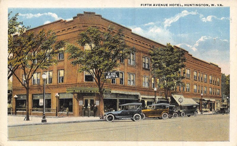 Fifth Avenue Hotel Cars Huntington West Virginia 1920s postcard