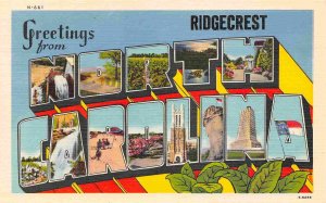 Greetings From North Carolina Ridgecrest Large Letter linen postcard