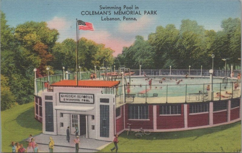 Postcard Swimming Pool Coleman's Memorial Park Lebanon PA