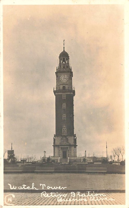 Buenos Aires Retiro Station Watch Tower, Real Photo Postcard