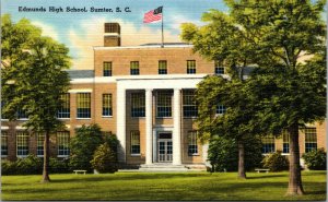 Vtg 1930s Edmunds High School American Flag Sumter South Carolina SC Postcard