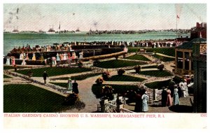 Rhode Island Narragansett Pier, Italian Gardens showing U.S.Warship