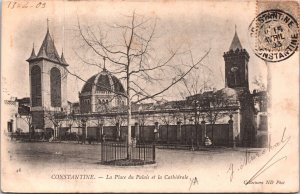 Algeria Constantine La Place du Palais et la Cathedrale Vintage Postcard 09.51