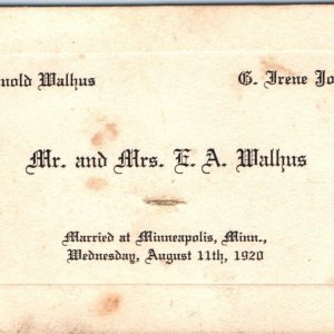 1920 Minneapolis, MN Marriage Card Arnold Walhus & Irene Johnson Antique C31