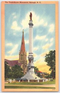 Confederate Monument Raleigh NC Tichnor Linen Postcard Church Steeple