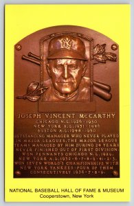 Sports~Cooperstown NY~Natl Baseball Hall Of Fame~Joseph McCarthy Plaque~Postcard