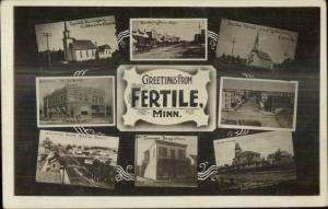 Fertile MN c1910 Multi-View Real Photo Postcard Includes RR Train Station