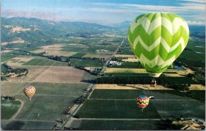 Hot Air Balloons Napa Valley California Scenic Aerial View Chrome Postcard 