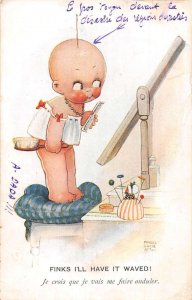 Greetings Baby Looking in Mirror Attwell Artist Signed Vintage Postcard AA54214