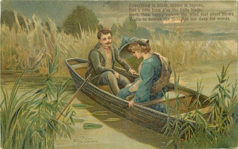 C-1910 PFB Rowboat Romance Couple artist impression Postcard 21-14055