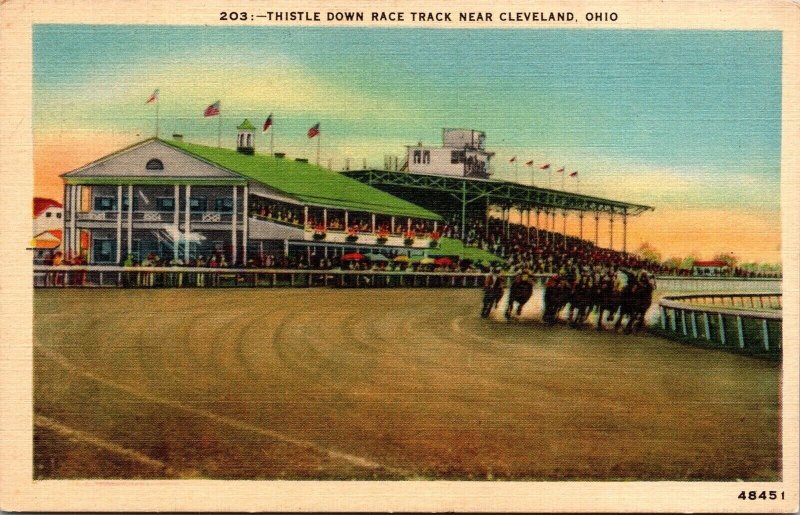 Historic Thistle Down Horse Race Track Cleveland Ohio Linen WOB Postcard 