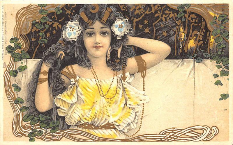 Raphael Tuck Art Nouveau Beautiful Woman Yellow #283 Postcard