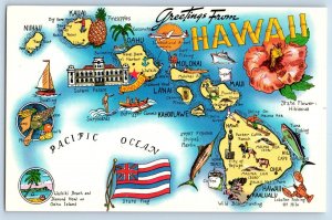 c1950 Greetings From Hawaii Paradise Of The Pacific Map Correspondence Postcard