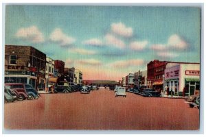 Pecos Texas TX Postcard Oak Street North Business Section c1940's Vintage Cars