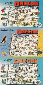 Oregon Greetings From 3x Map Postcard s