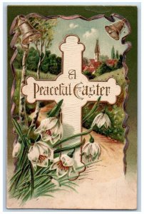 1907 Easter Holy Cross White Lily Flowers Embossed Posted Antique Postcard