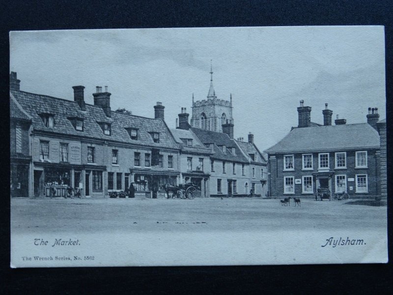 Norfolk AYLSHAM The Market shows A. LAXEN, SADDLE & HARNESS MAKER c1905 Postcard