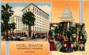 1937 Hotel Senator Facing Capitol Park Sacramento CA Postcard