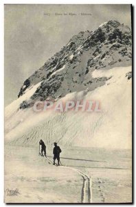 Old Postcard Militaria Alpine hunters in the Alps Skiers