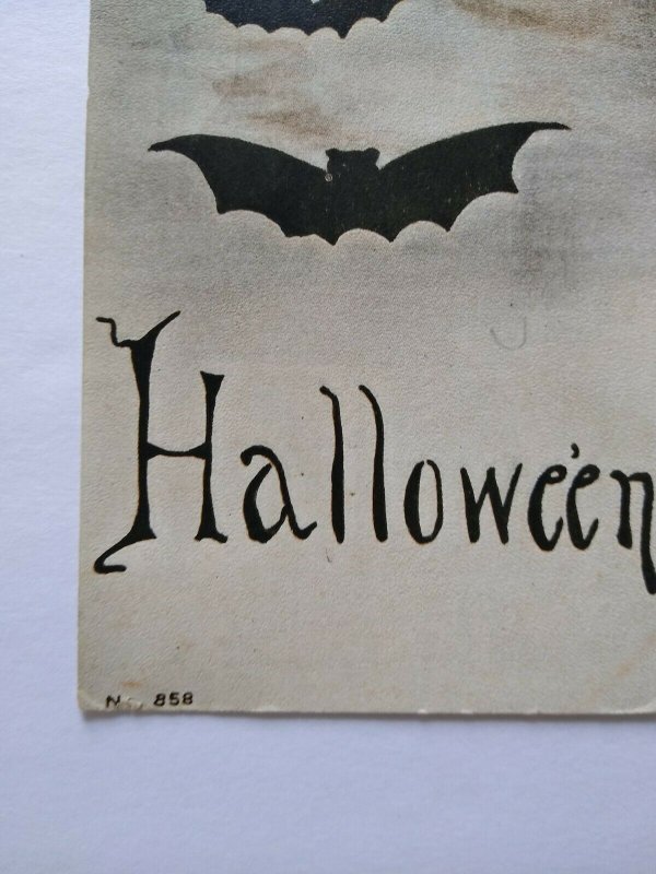 Vintage Halloween Postcard Gothic Bats Series 858 MHS FA Owen 1911 Original