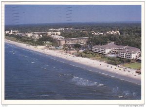 Aerial view of Villas and Hotels along the beautiful South Forest Beach,  Hil...