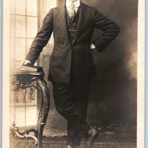 c1920s Chicago, IL Classy Young Man RPPC Bible Book Real Photo Stankunas 33 A193