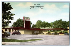 c1940s Ted's Michigan First Drive In Roadside Pontiac Michigan MI Cars Postcard