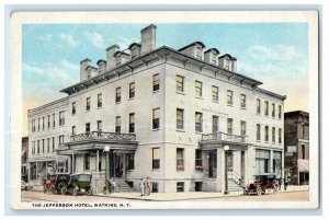 c1920's The Jefferson Hotel Buildings Cars Watkins New York NY Vintage Postcard 