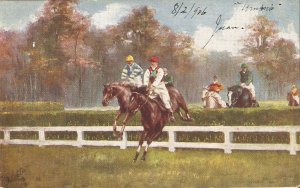 Horses. Steeplechasing. The last mile  Tuck Oilette Postcard # 9118