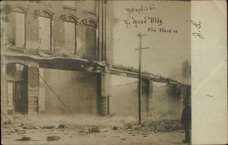 Rutland VT Mead Bldg Fire 1906 Real Photo Postcard