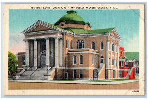 Ocean City New Jersey NJ Postcard First Baptist Church 10th & Wesley Ave. c1940