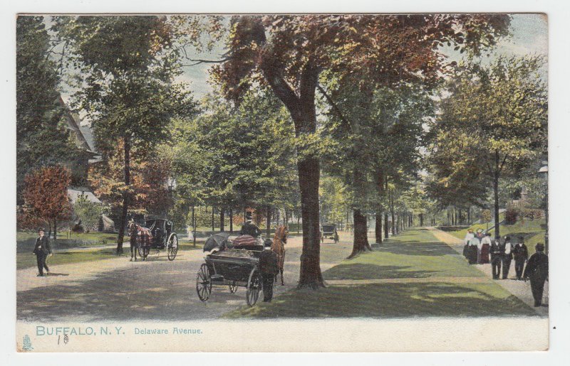 P2353 old tucks postcard delaware ave horses wagons etc buffalo new york