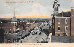 Monticello Iowa First Street Looking East Antique Postcard K94482